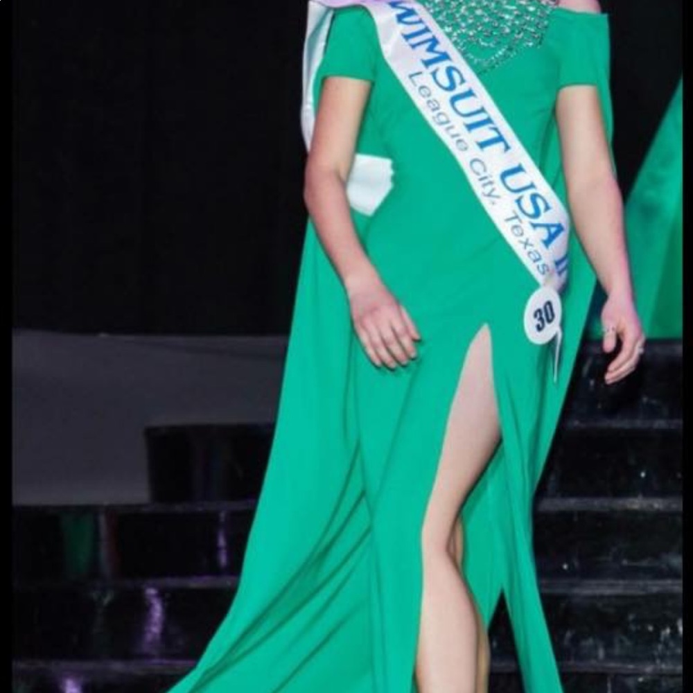 Emerald green off shoulder gown